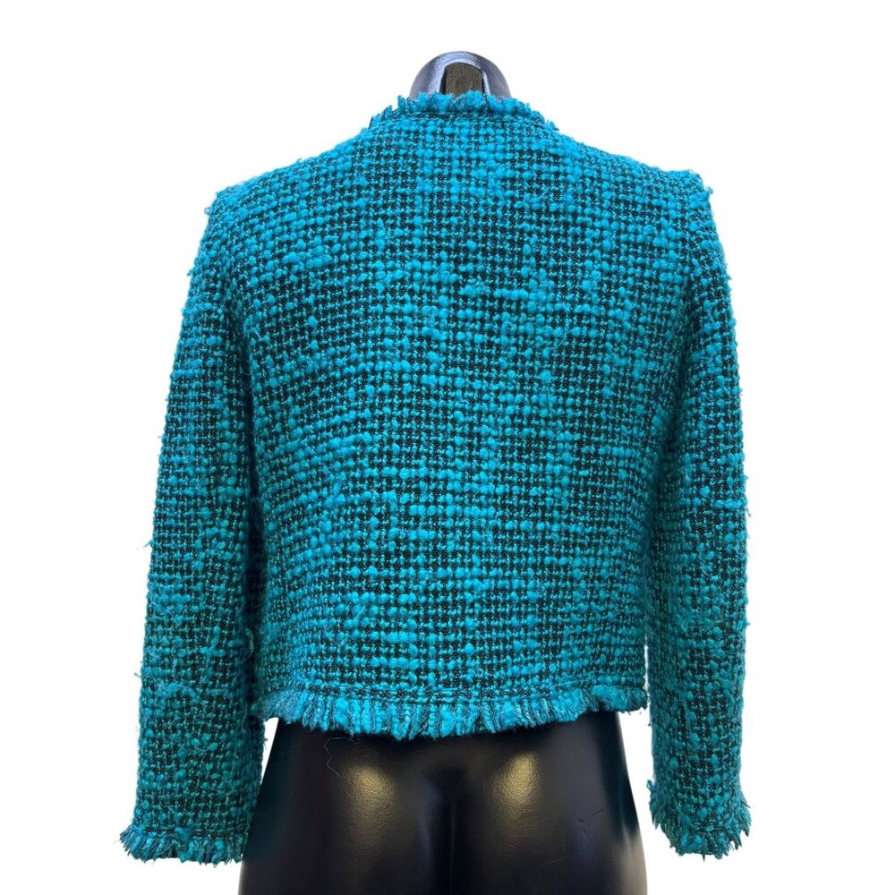 Alice+Olivia Womens Tweed Jacket Turquoise Size S - Picture 2 of 6